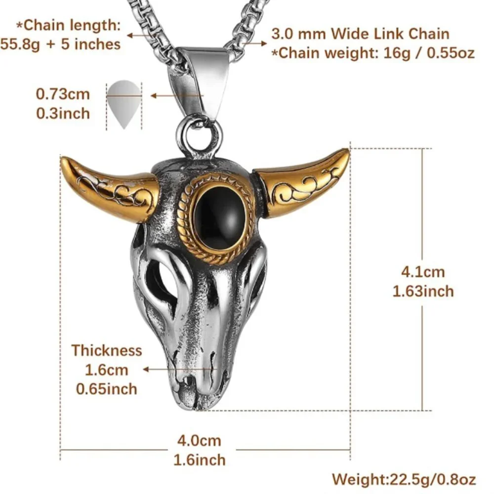 Vintage Bull Head Men's Stainless Steel Necklace